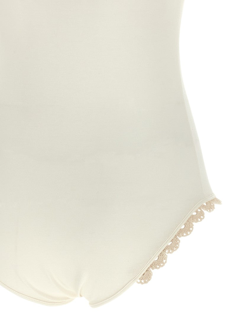 Magda Butrym '01' Viscose Polo-Style Bodysuit With Handmade Crochet Lace