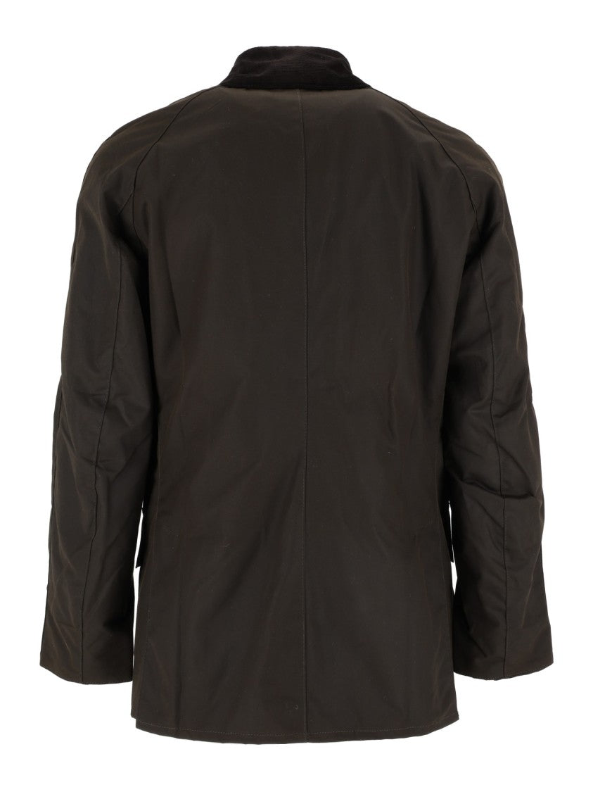 Barbour Brown Waxed Cotton Jacket With Corduroy Collar And Flap Pockets