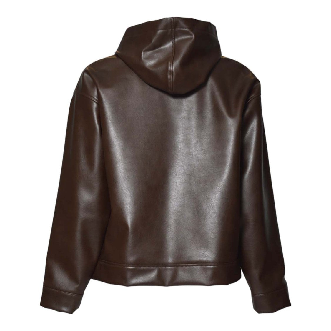 Msgm Brown Faux Leather Jacket With Hood And Minimalist Design
