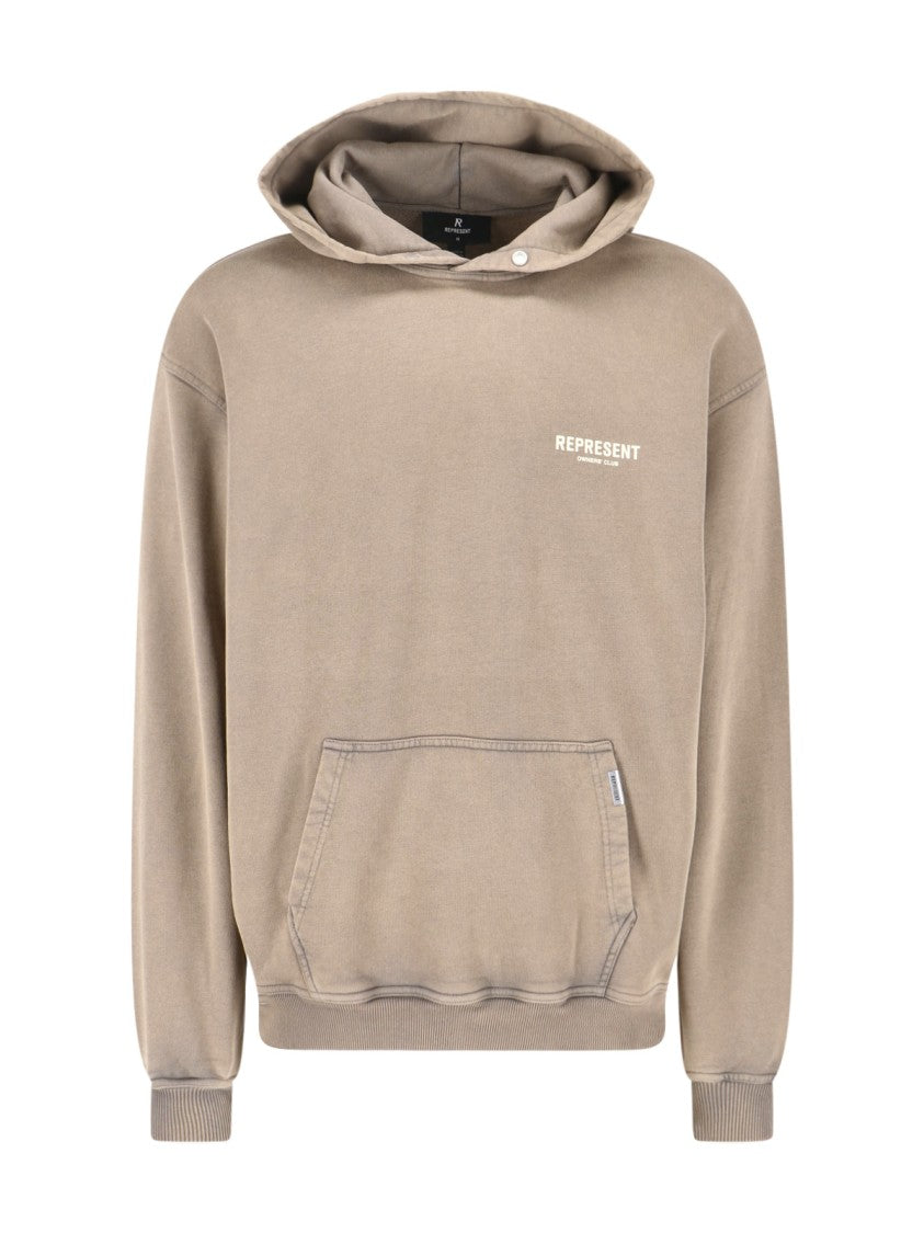 Represent Light Brown Cotton Hoodie With Logo Detail