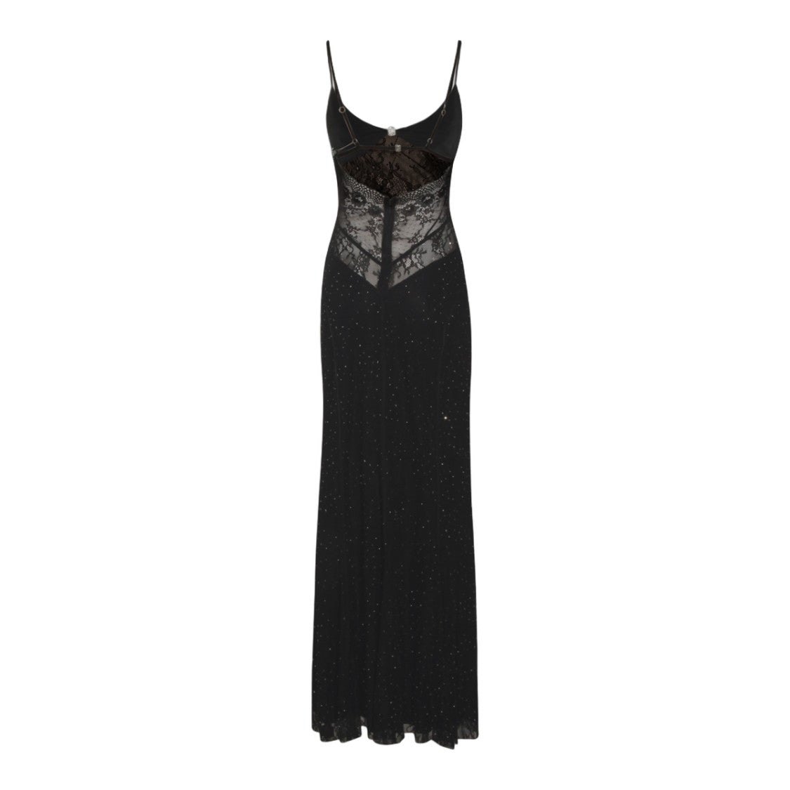 Nissa Fitted Black Maxi Dress With Lace Panels