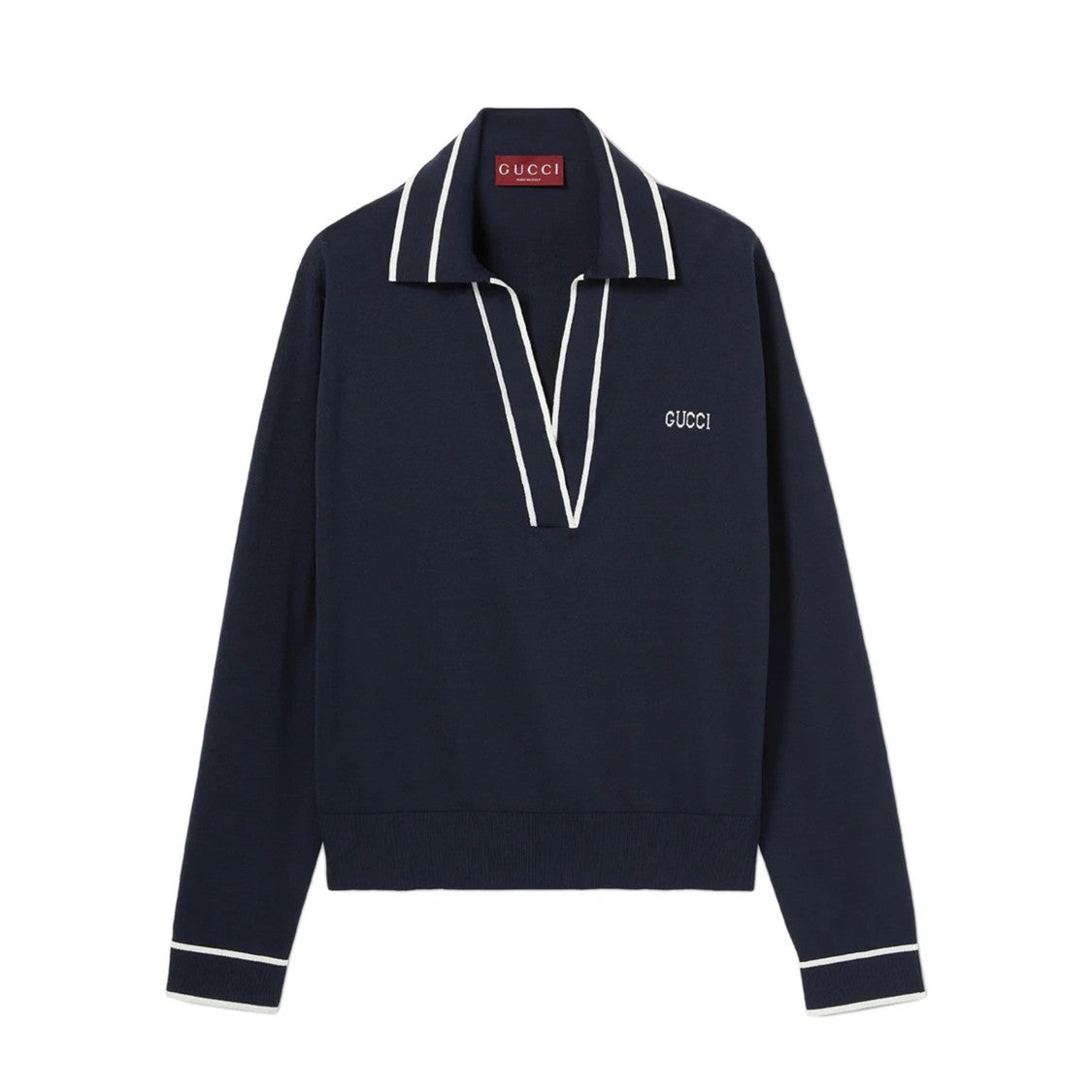 Gucci Deep V-Neck Long Sleeve Top With Contrasting Trim