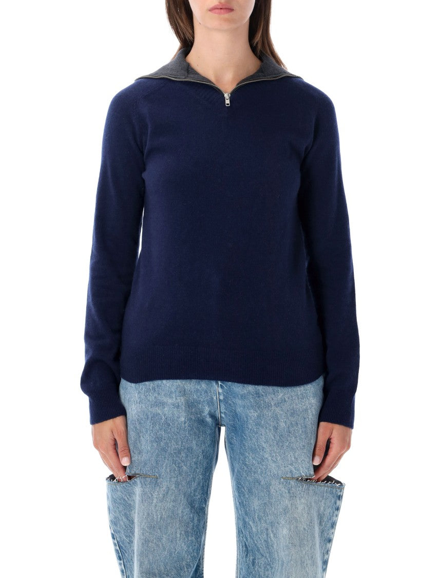 Mm6 By Maison Margiela High Collar Knit Sweater With Half-Zip Closure
