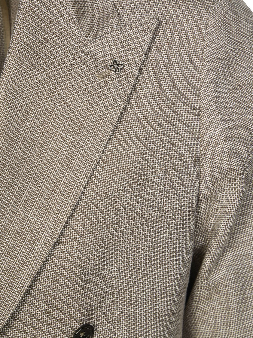 Tagliatore Beige Linen-Cotton Double-Breasted Blazer