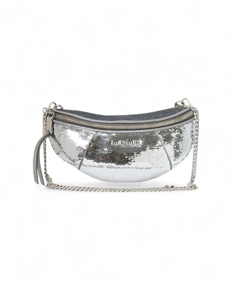 Miu Miu Small Glitter Silver Bum Bag