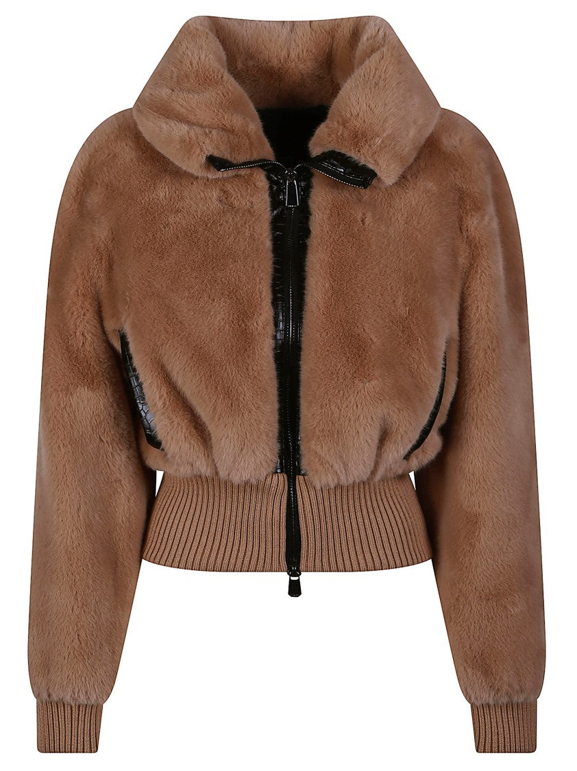 Pinko Bagels Polyester Faux Fur Bomber Jacket