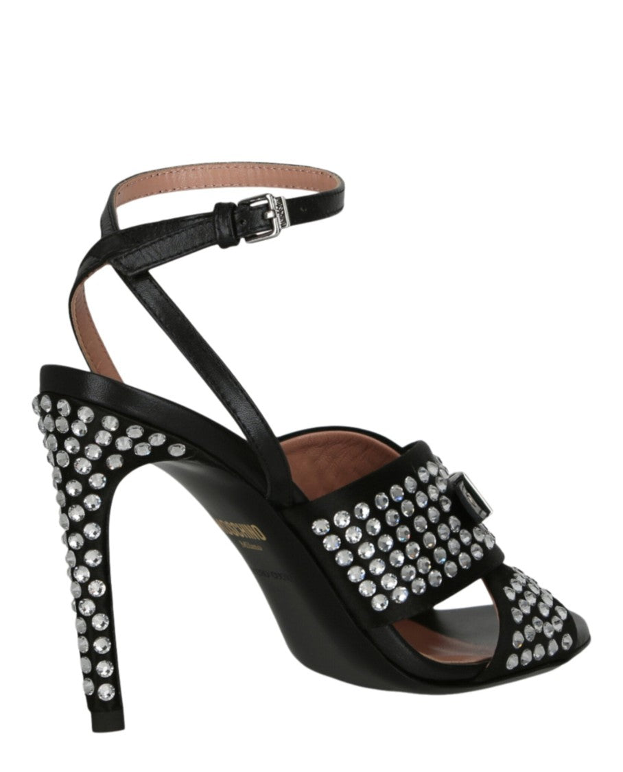 Moschino Satin Crystal Embellished Heel Sandals