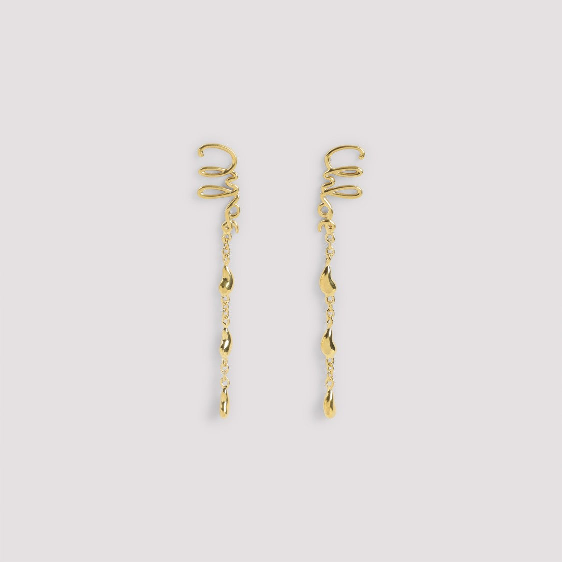 Chloé Gold Brass Earrings With Lettering And Chain Accents