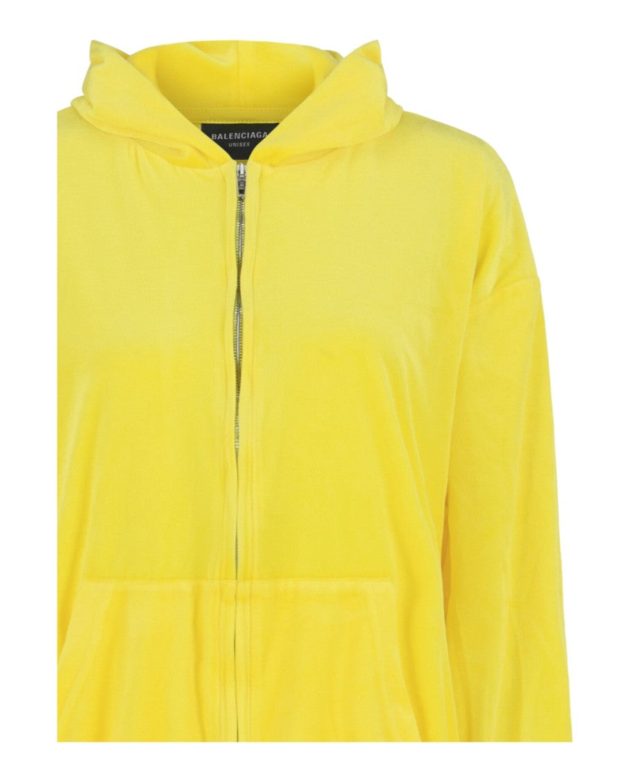 Balenciaga Velvet Zip-Up Hoodie With Silver-Tone Hardware And Oversized Fit