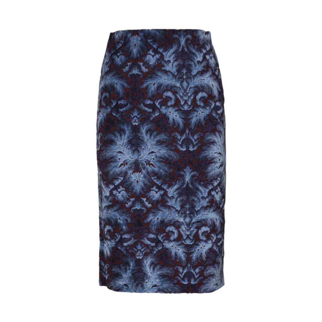 Etro Fitted Midi Skirt With Ornate Deep Blue Pattern