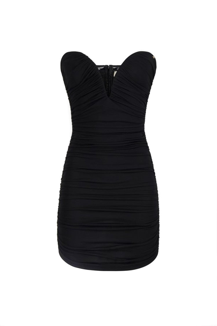 Elisabetta Franchi Black Viscose-Elastane Ruched Sweetheart Dress