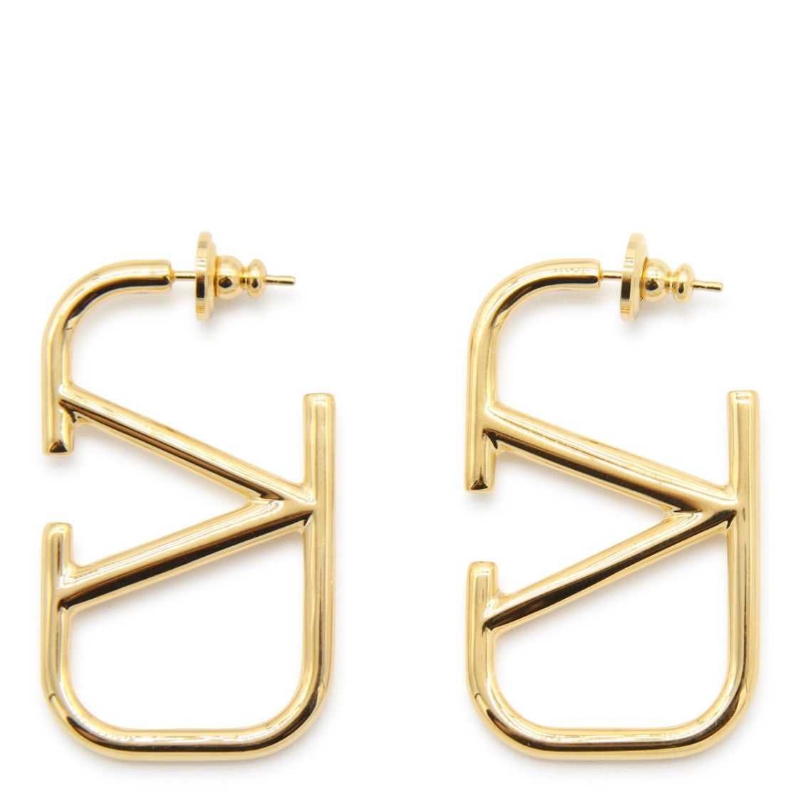 Valentino Garavani Rectangular Gold Brass Vlogo Earrings With Polished Finish