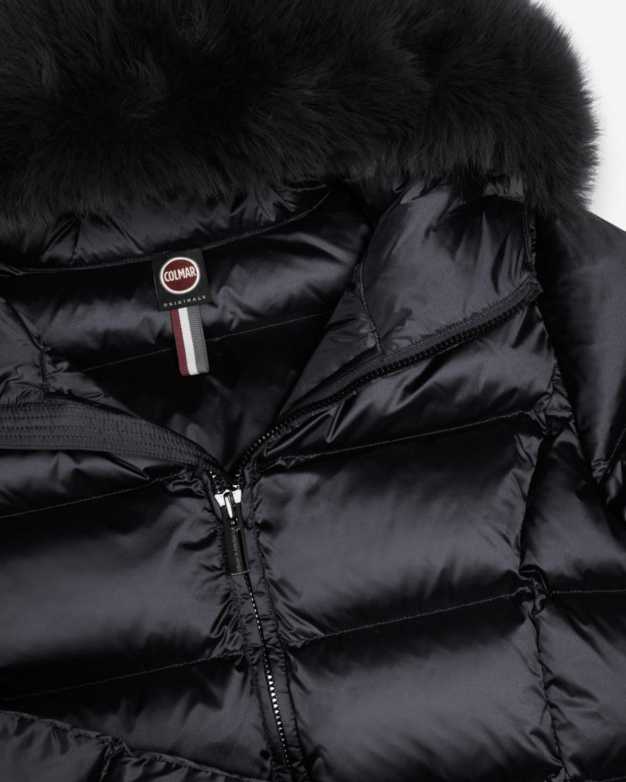 Colmar Mid-Length Black Puffer Coat With Detachable Fur Trim