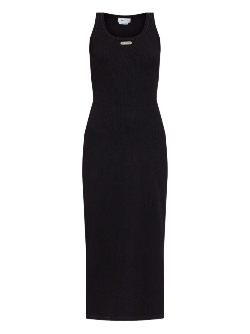 Alexander Mcqueen Placket Midi Dress With Crew Neck And Side Slit