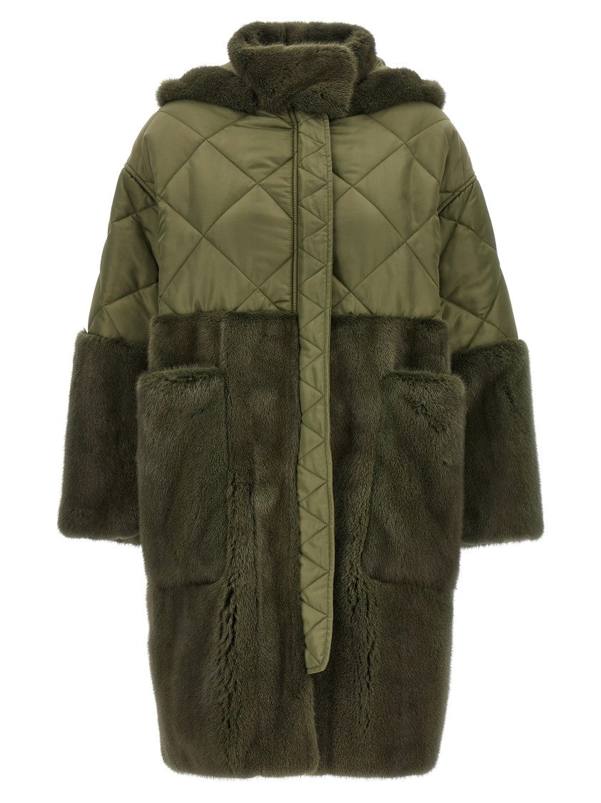 Blancha Nylon Diamond-Visone' Long Down Jacket