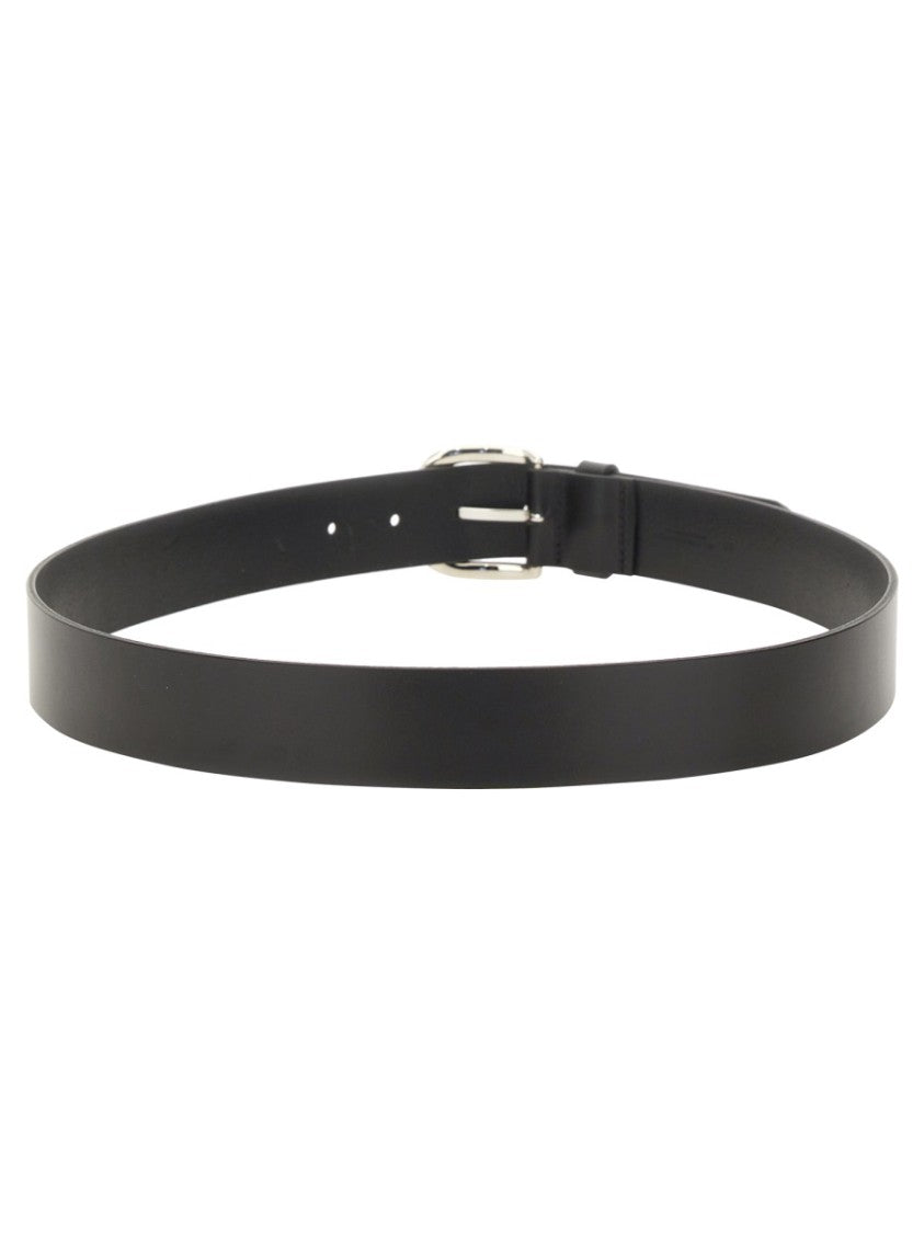 Isabel Marant Smooth Black Leather Belt With Round Silver Buckle