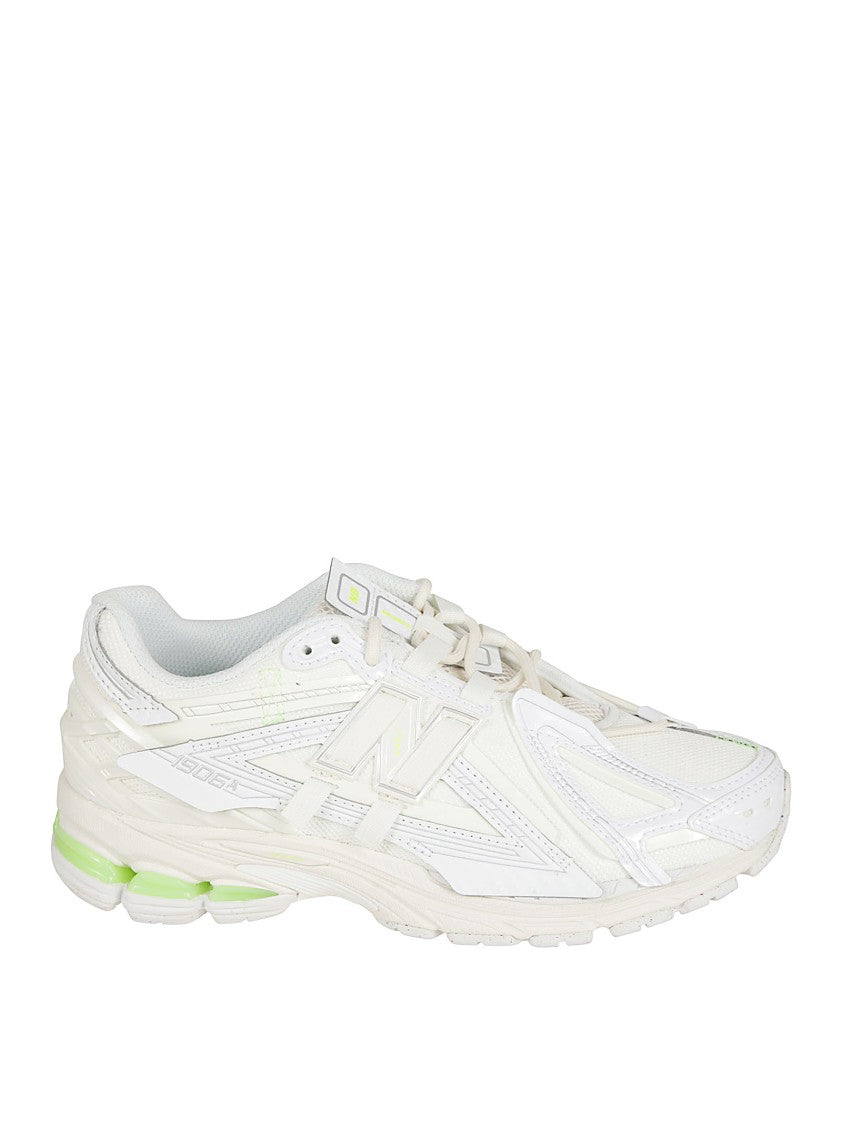 New Balance White Mesh Sneakers With Green Accents