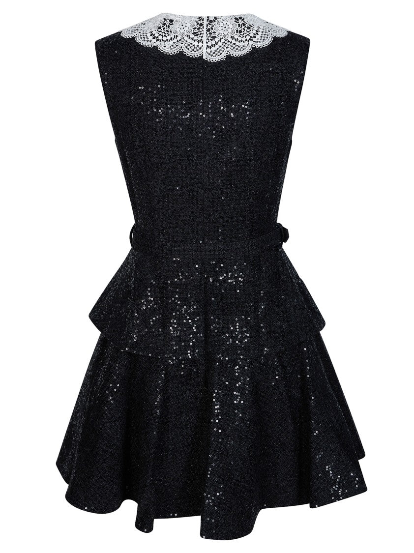 Self-Portrait Black Sequin Bouclé Mini Dress