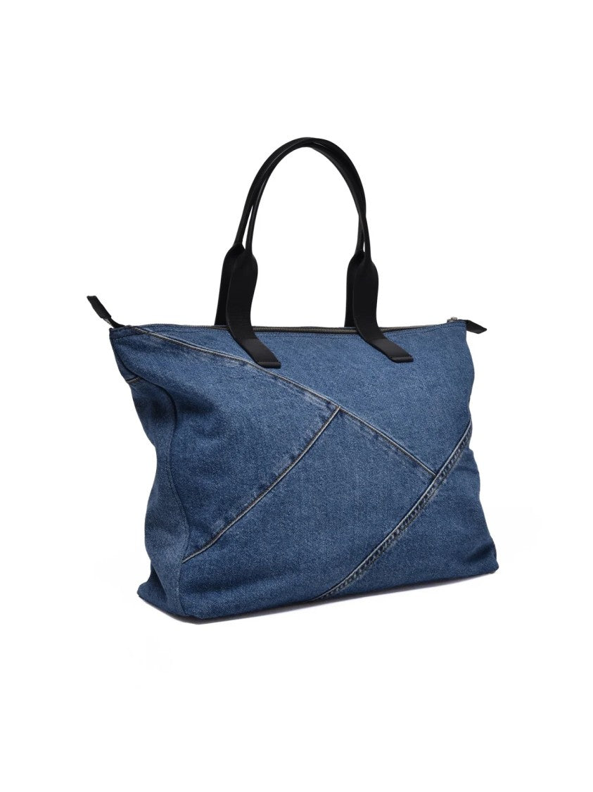 Dolce & Gabbana Denim Shopper Bag With Patchwork Design And Leather Accents