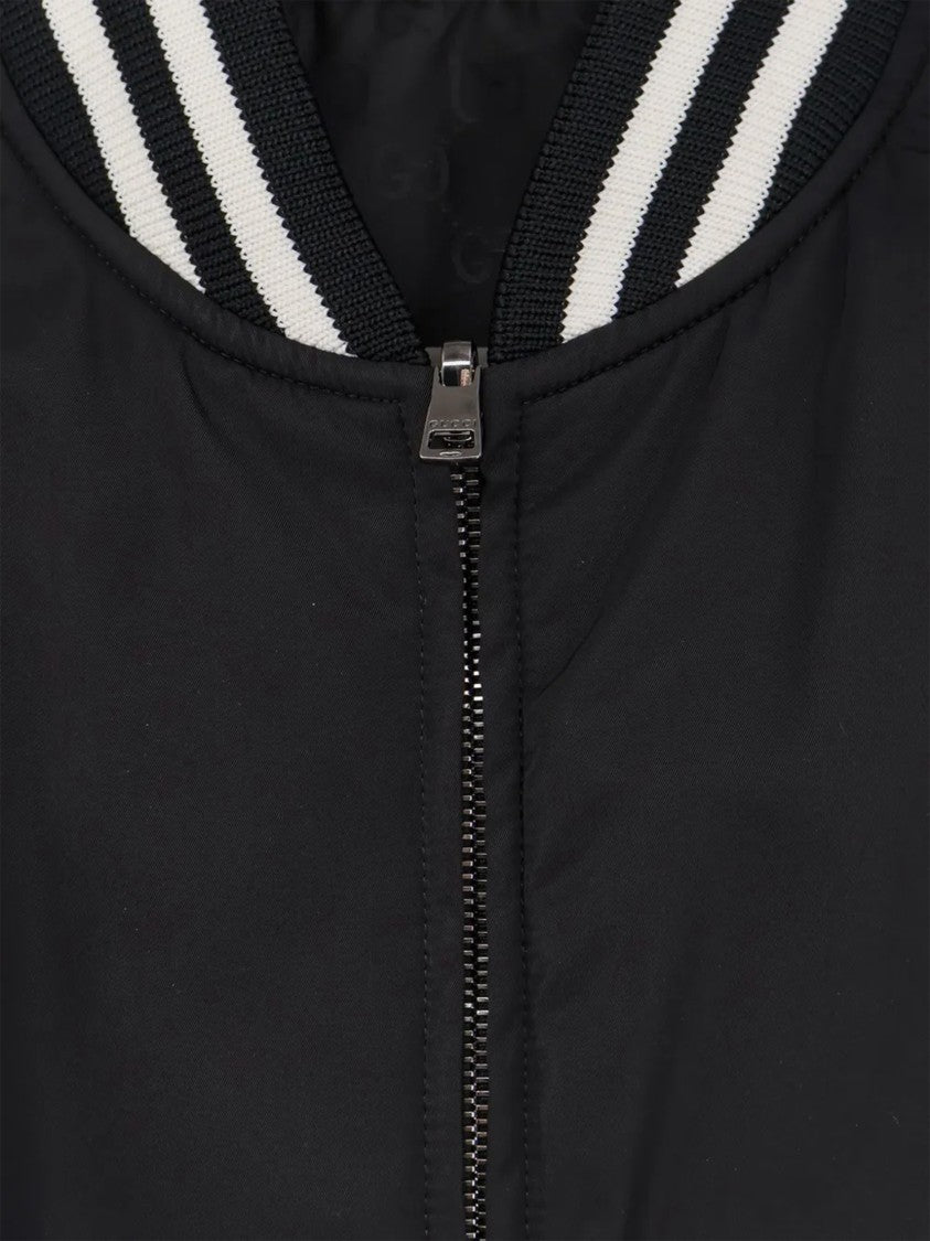 Gucci Black Blouson Ribbed Detail Bomber Jacket