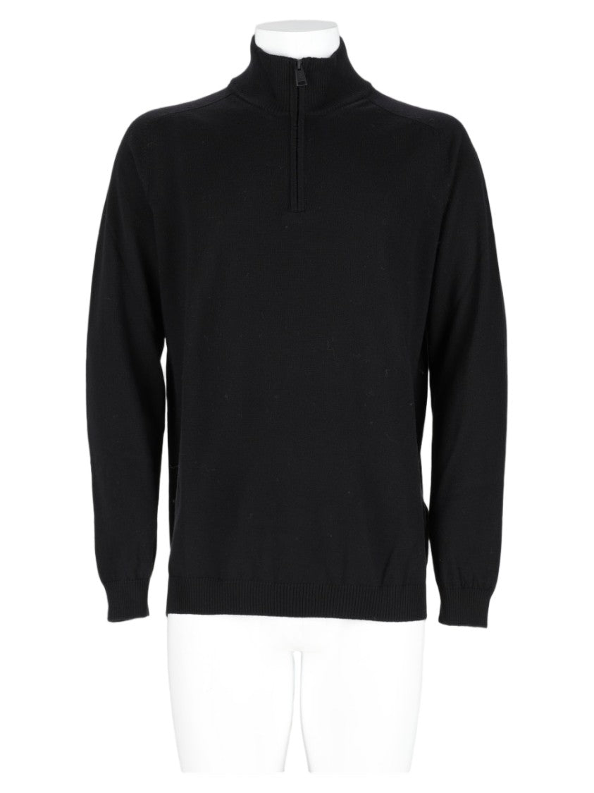 Premiata Black Half-Zip Stand Collar Ribbed Knit Sweater