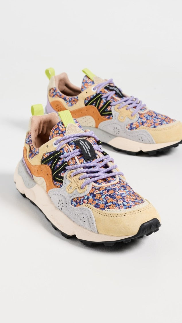 Flower Mountain Floral-Patterned Sneakers With Suede Overlays And Innovative Textures