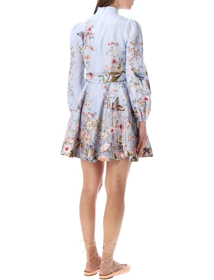 Zimmermann Rebellion Blue Floral Buttoned Mini Dress
