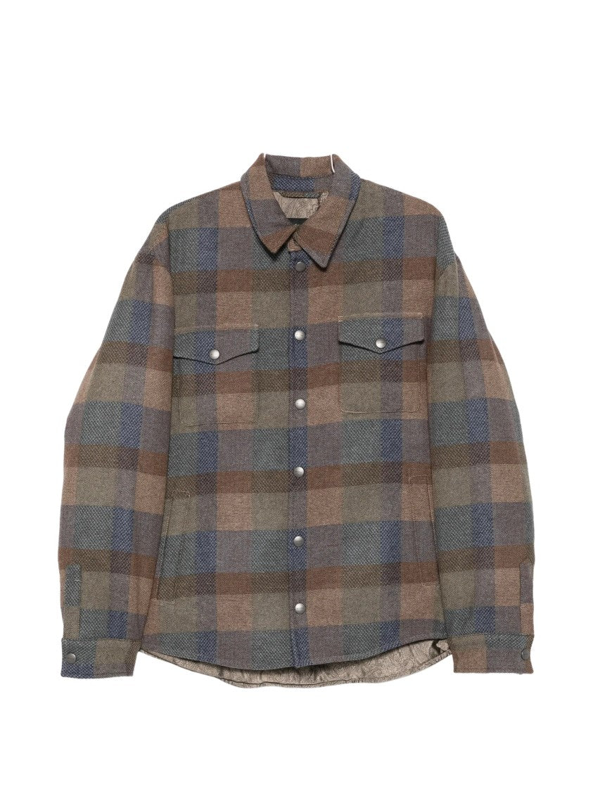Etro Check Pattern Wool Blend Overshirt With Classic Collar