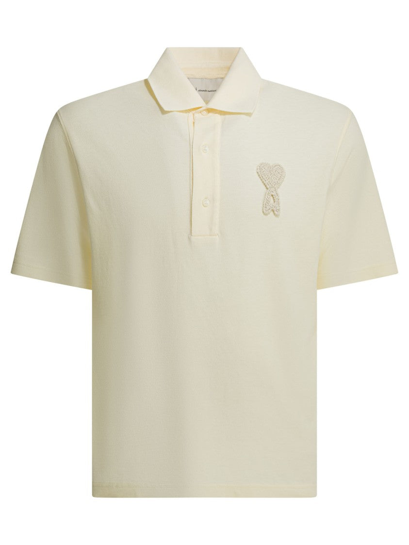 Ami Paris Minimalist Short-Sleeve Polo Shirt With Heart Emblem