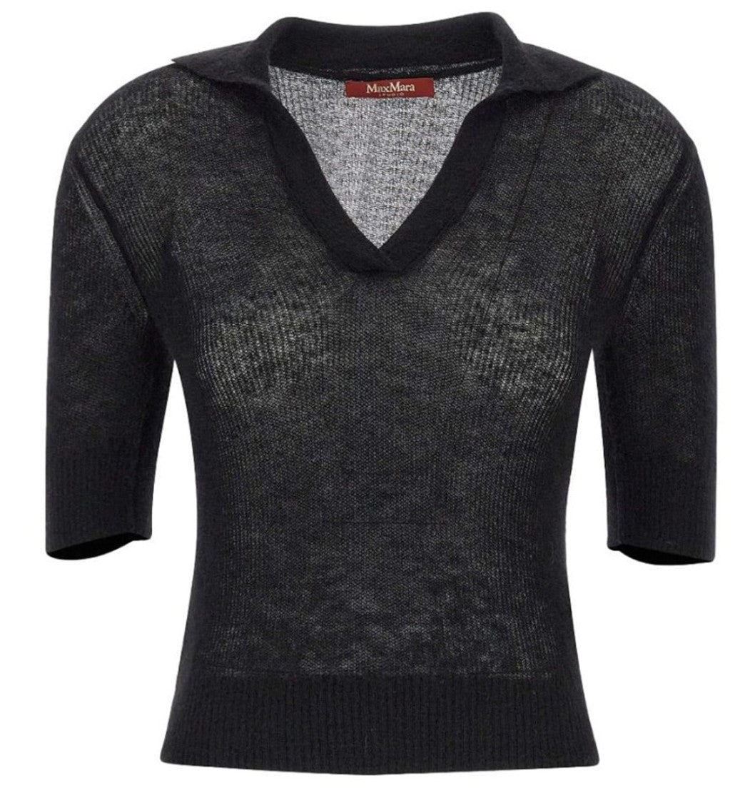 Max Mara Semi-Sheer Knit Sweater With Deep V-Neckline