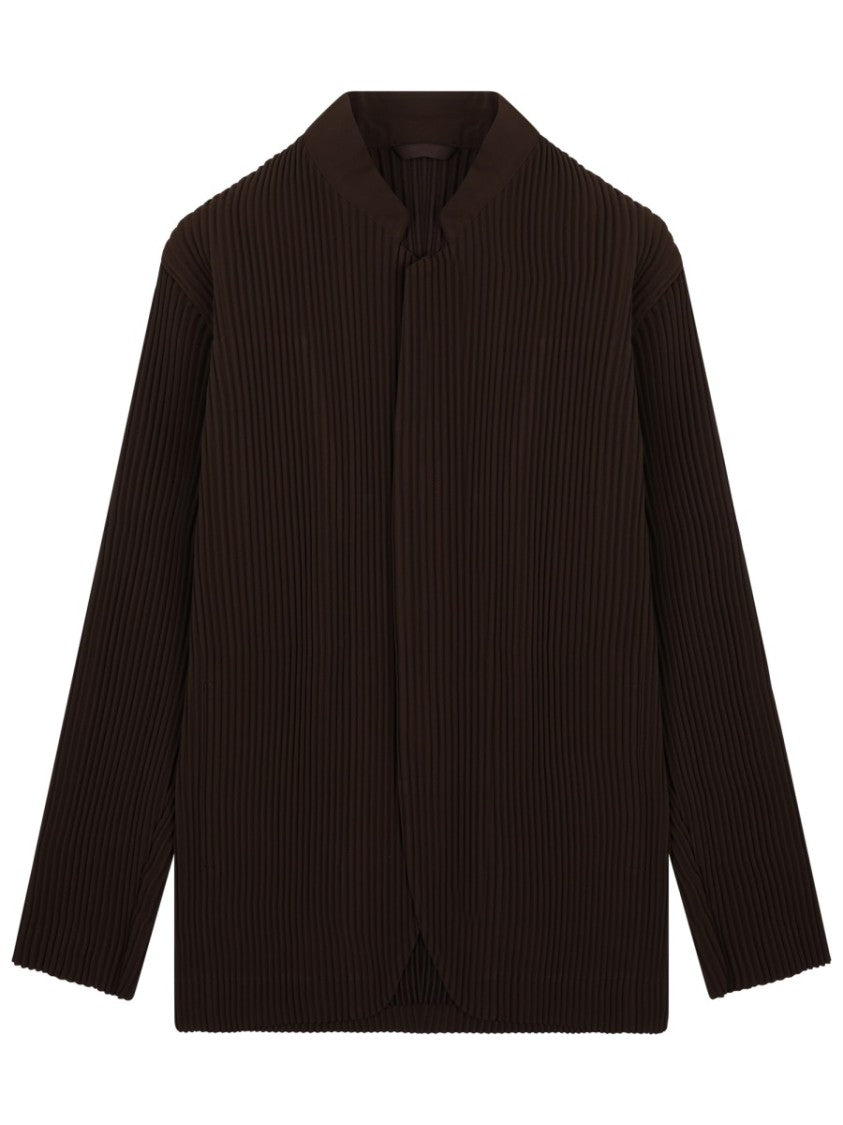 Homme Plissé Issey Miyake Neutrals Pleated Stand Collar Polyester Jacket