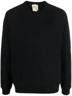 Ten C Long-Sleeve Black Crew Neck Shirt With Ribbed Details