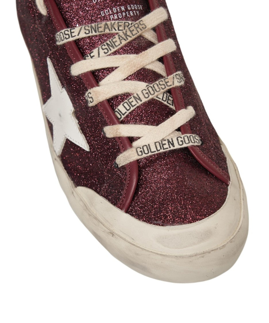 Golden Goose Vintage Red Sneakers With Glitter Accents