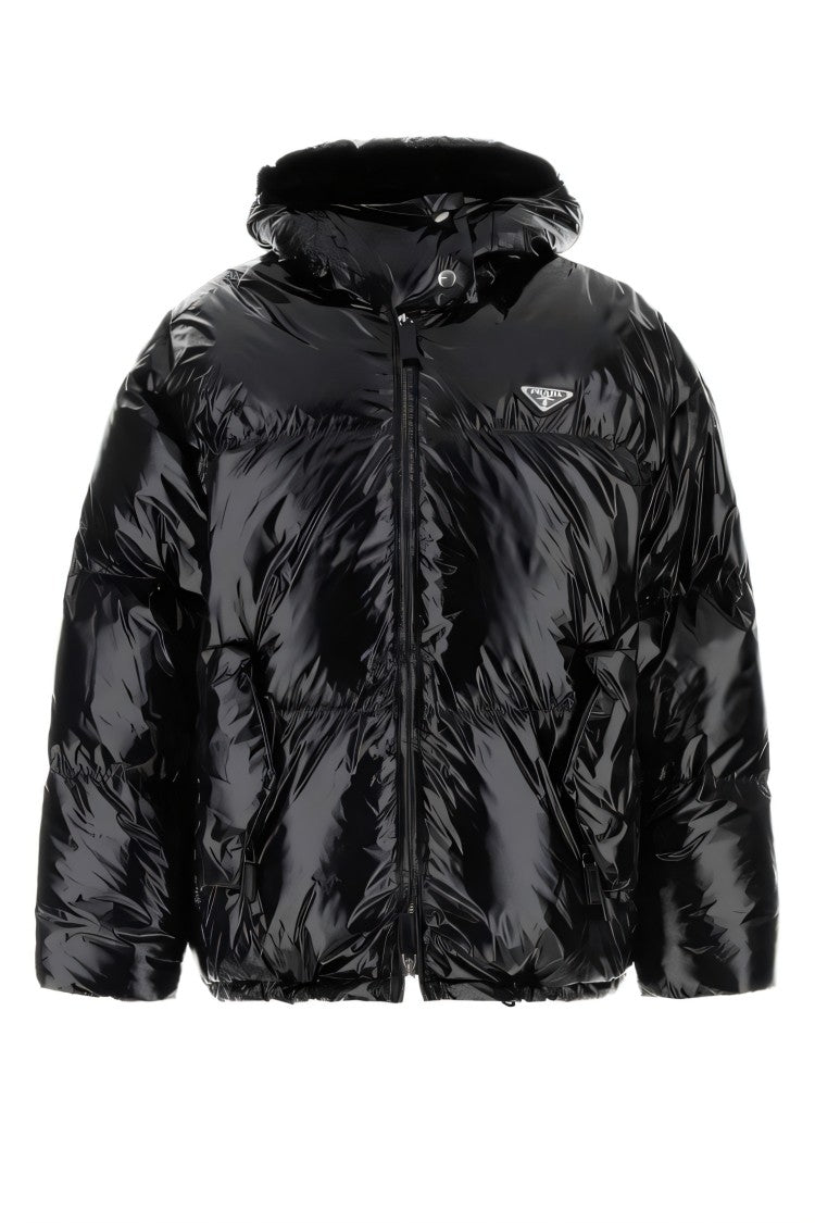 Prada Glossy Black Down Puffer Jacket With Quilted Design