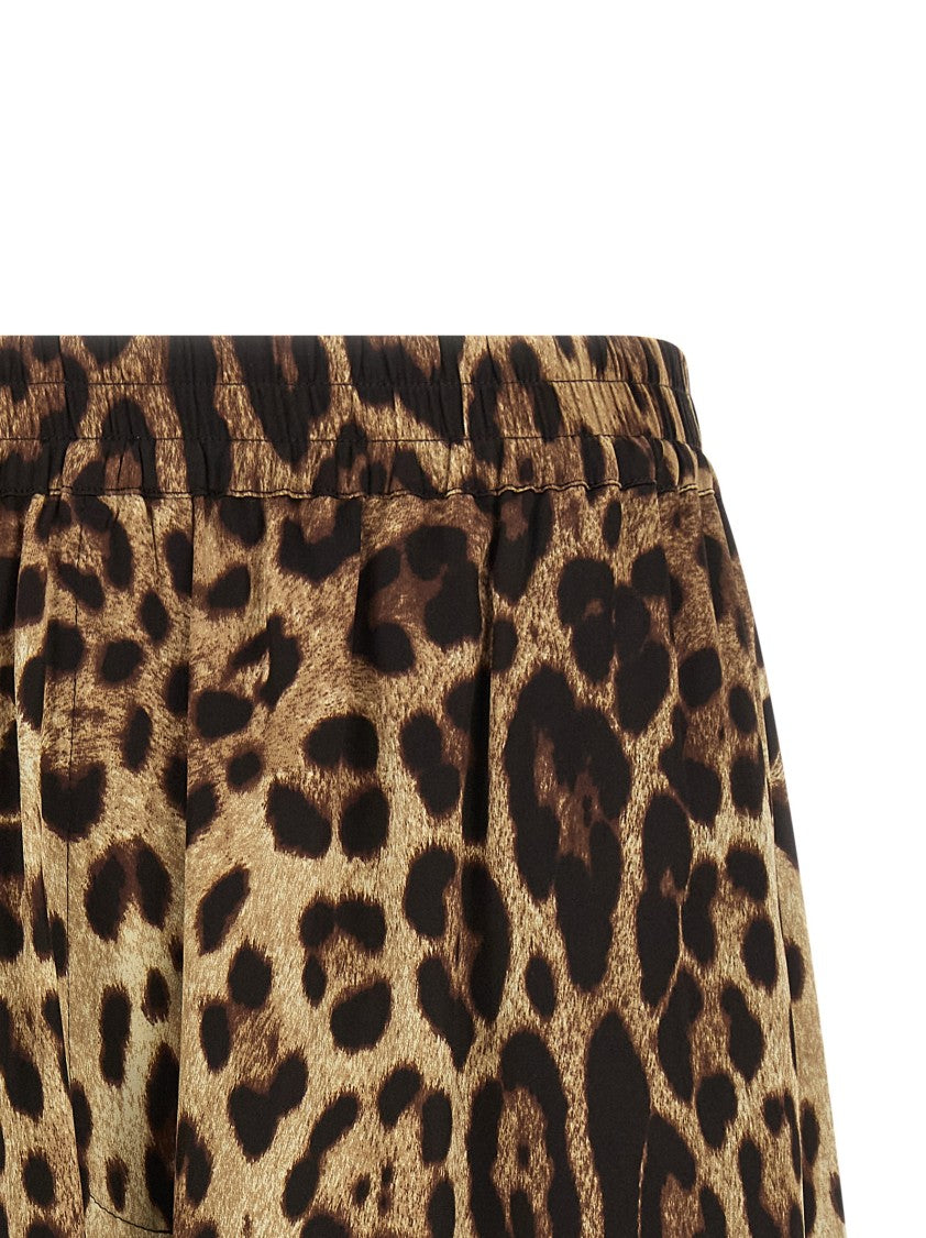 Dolce & Gabbana Silk Leopard Print Shorts With Elegant Piping