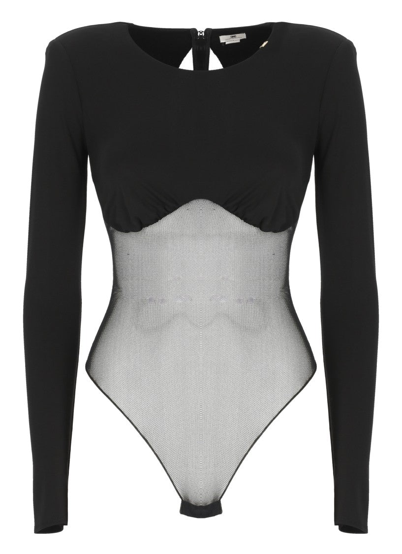 Elisabetta Franchi Black Sheer Mesh Bodysuit