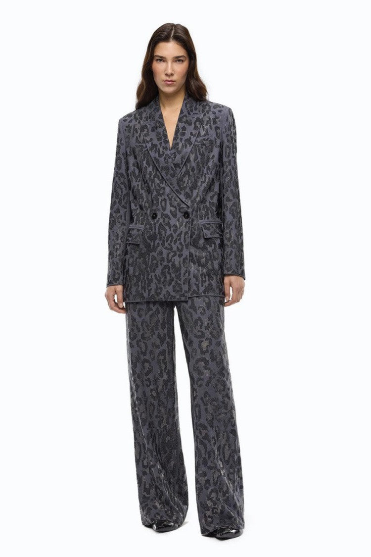 Pinko Grey Polyester-Viscose Blend Leopard Jacquard Blazer