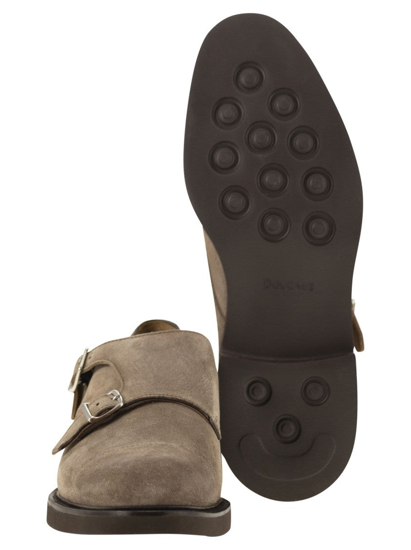 Doucal's Double Suede Buckle Shoes With Tone-On-Tone Stitching