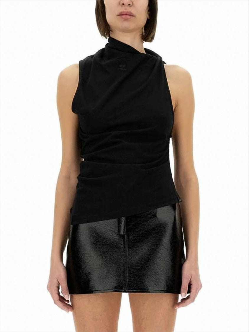 Courrèges Draped Neckline Cotton Sleeveless Top