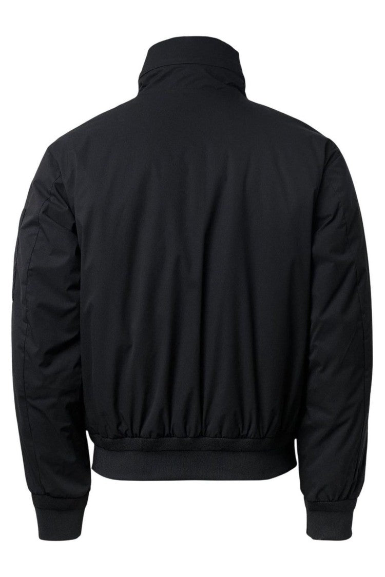 C.P. Company Padded Black Jacket With High Collar And Logo Detail