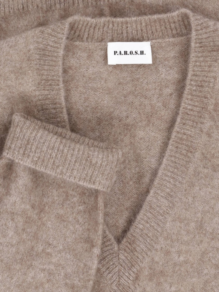 Parosh Beige Relaxed V-Neck Wool Sweater