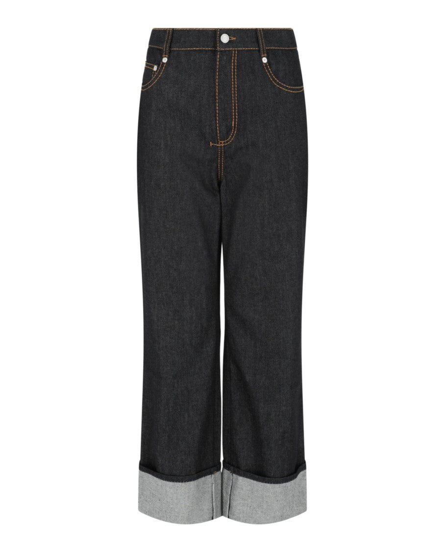 Alexander Mcqueen Contrast Stitching Wide-Leg Denim Pants