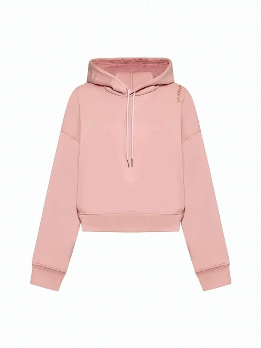 Marni Cropped Hoodie With Relaxed Fit And Zigzag Stitch Detail