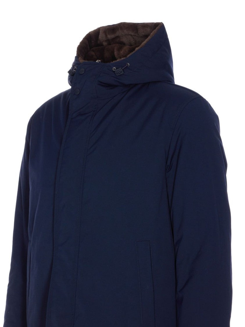 Herno Contemporary Blue Parka Plush Fur-Lined Hood