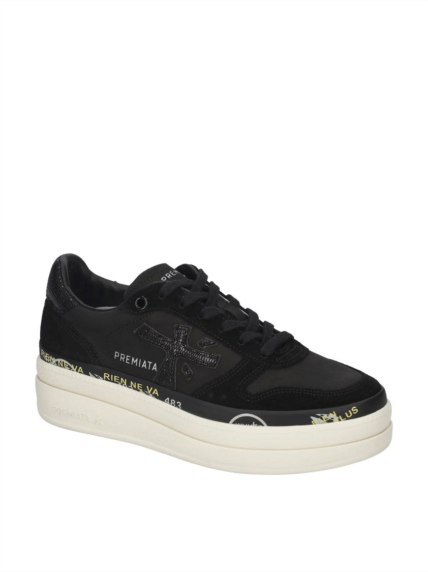 Premiata Black Modern Bold White Accent Sneakers