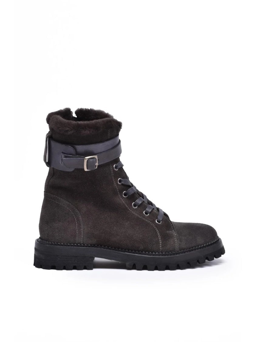 Eleventy Grey Suede Fur Ankle Boots