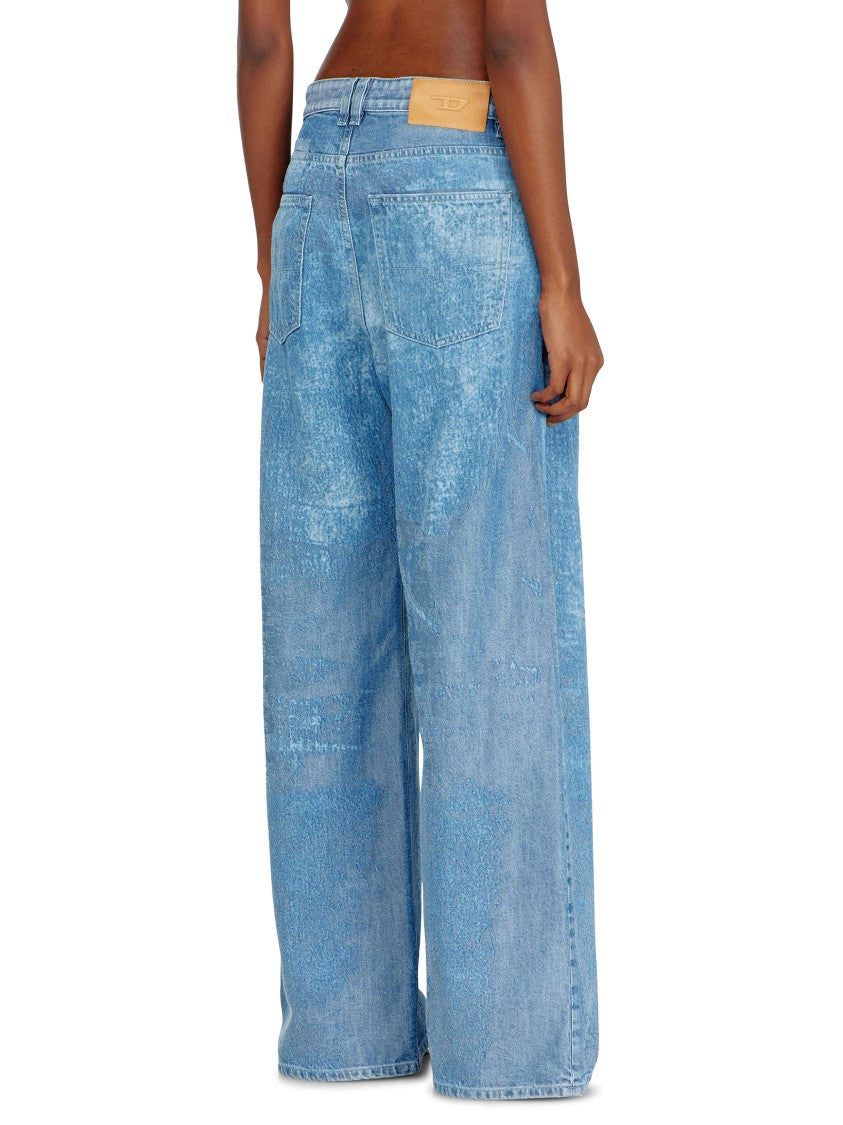 Diesel Light Blue Wide-Leg Denim Trousers With Vintage Distress
