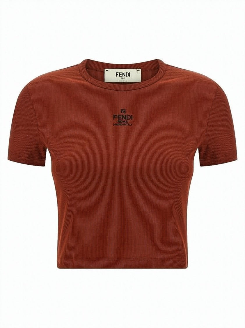 Fendi Fitted Ribbed Crop Top With Centered Logo Detail