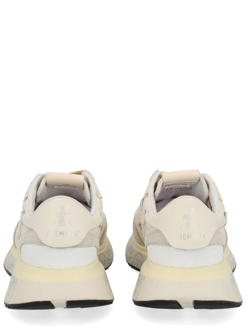 Premiata Beige And Cream Leather Sneakers With Textured Detailing
