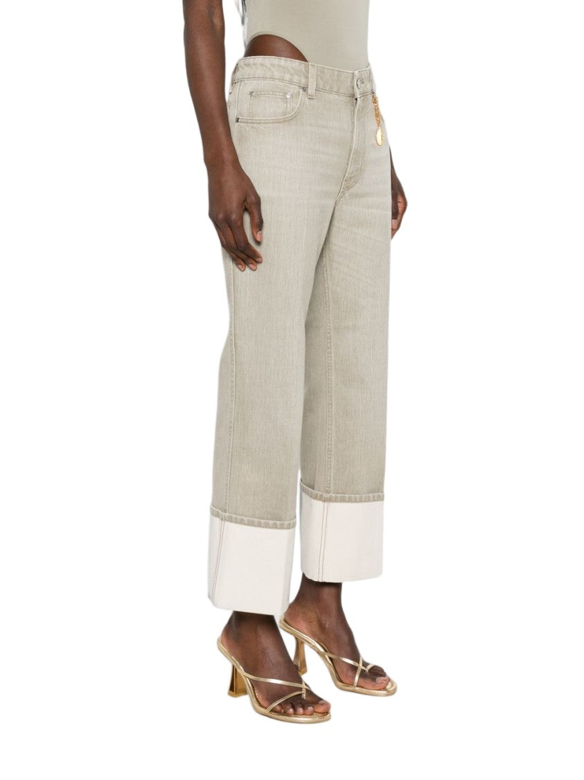 Stella Mccartney Blue Cropped Straight-Leg Wide Cuffs Jeans